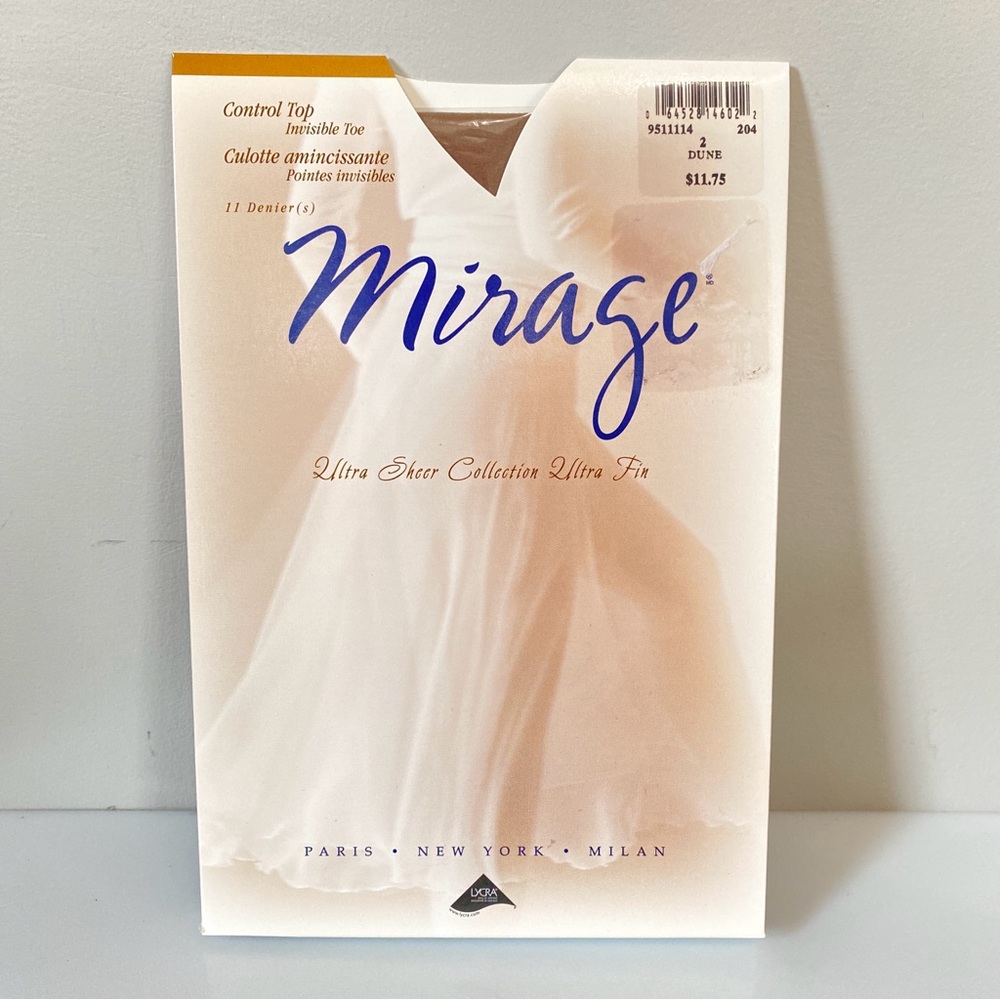 Vintage Lycra Mirage Control Top Pantyhose Size 2 Dune Invisible Toe NOS